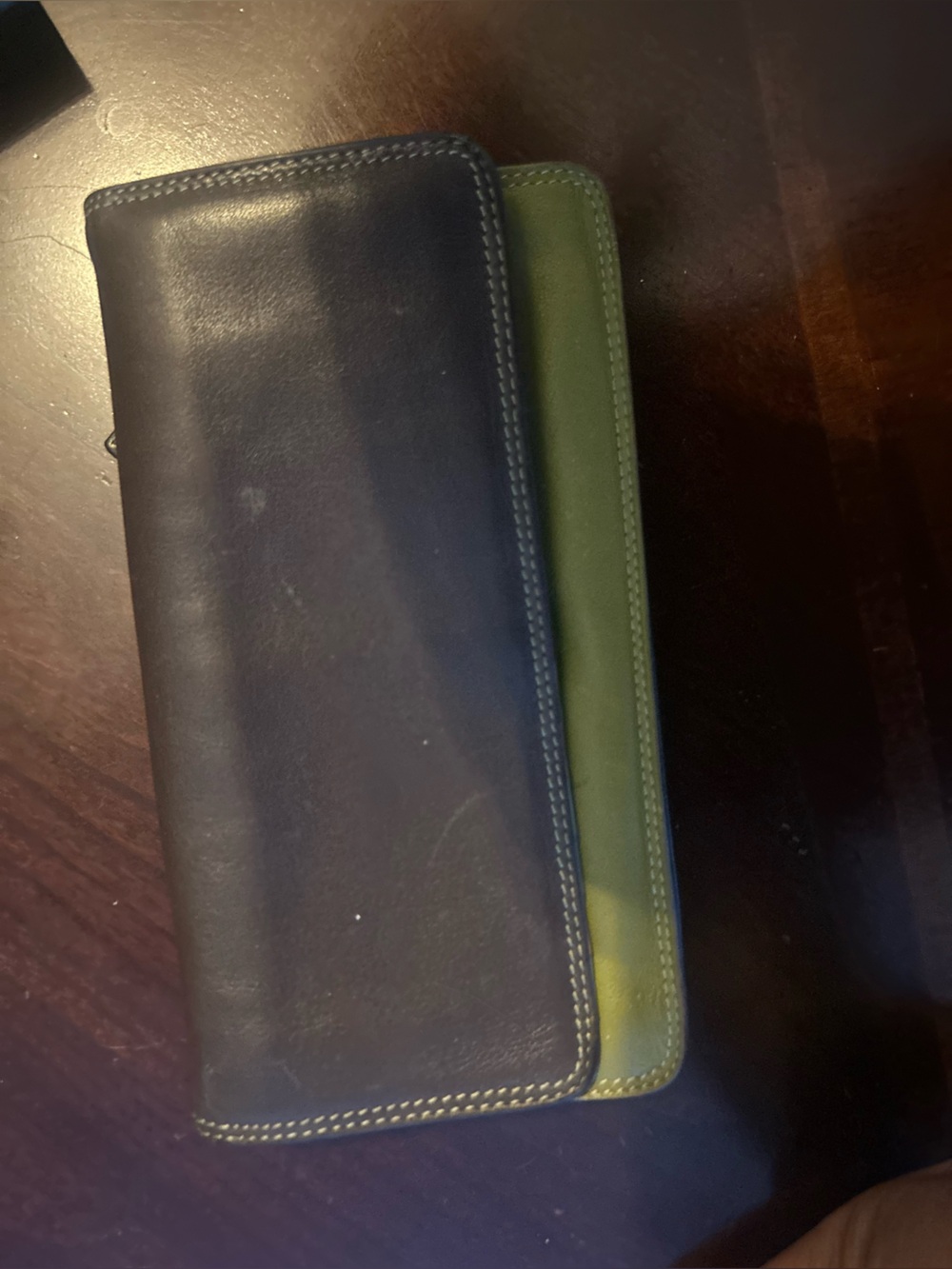 Belarno Colorblock Leather Matinee Wallet / Clutch - Olive, Orange & Brown